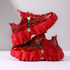 Sequin Glitter Chunky Sneakers Faux Leather Running Shoes