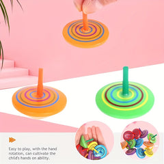 Colorful Hand Painted Wooden Gyroscopes Mixed Spinning for Halloween Party Toys