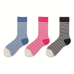 3 Pairs Striped Sports Socks Comfy & Breathable College Style All match Socks