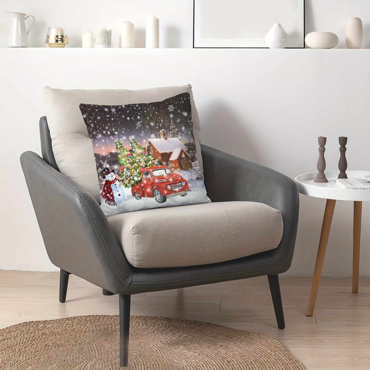 Christmas Tree Car Snowman Pillow Covers Decor