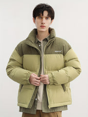 Men's Zip Corduroy Patchwork Thick Stand Colar Coat Warm Jacket