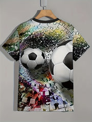 Soccer Puzzle 3D Print Boy's T-Shirt Kids Short Sleeve Summer Top