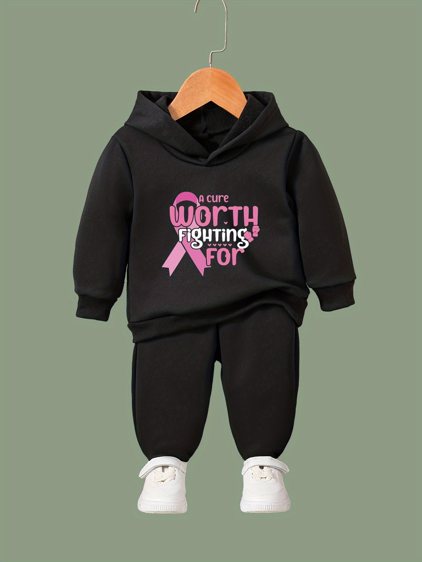 2pcs A CURE WORTH FIGHTING FOR Print Hoodies Pants Set