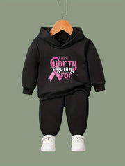 2pcs A CURE WORTH FIGHTING FOR Print Hoodies Pants Set