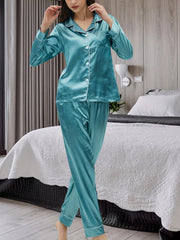 Satin Pajama Set Long Sleeve Top & Pants