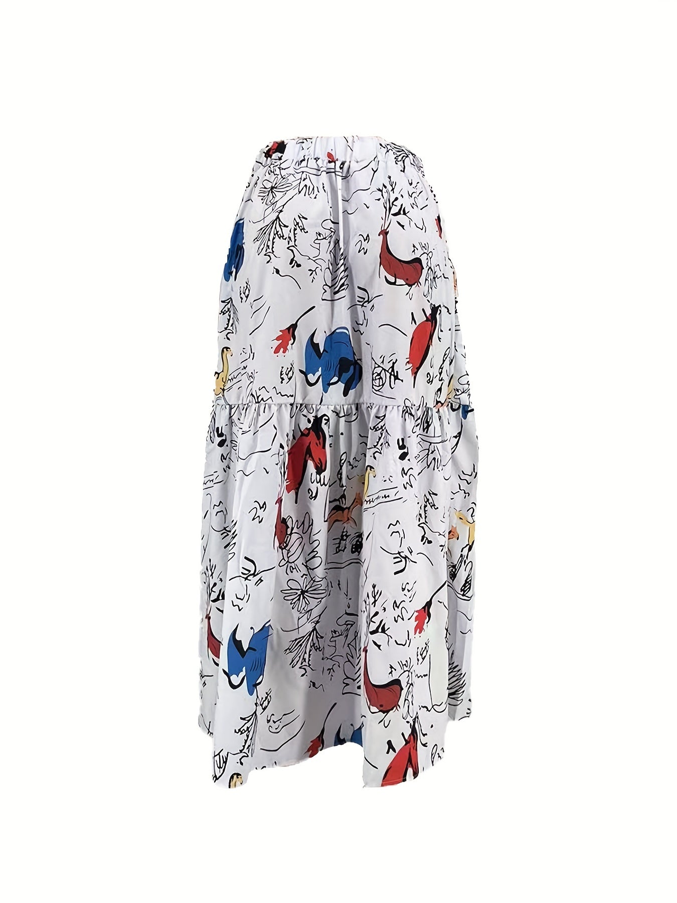 Graffiti Print High Waist Skirt Casual Ruched Maxi Skirt