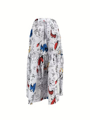 Graffiti Print High Waist Skirt Casual Ruched Maxi Skirt