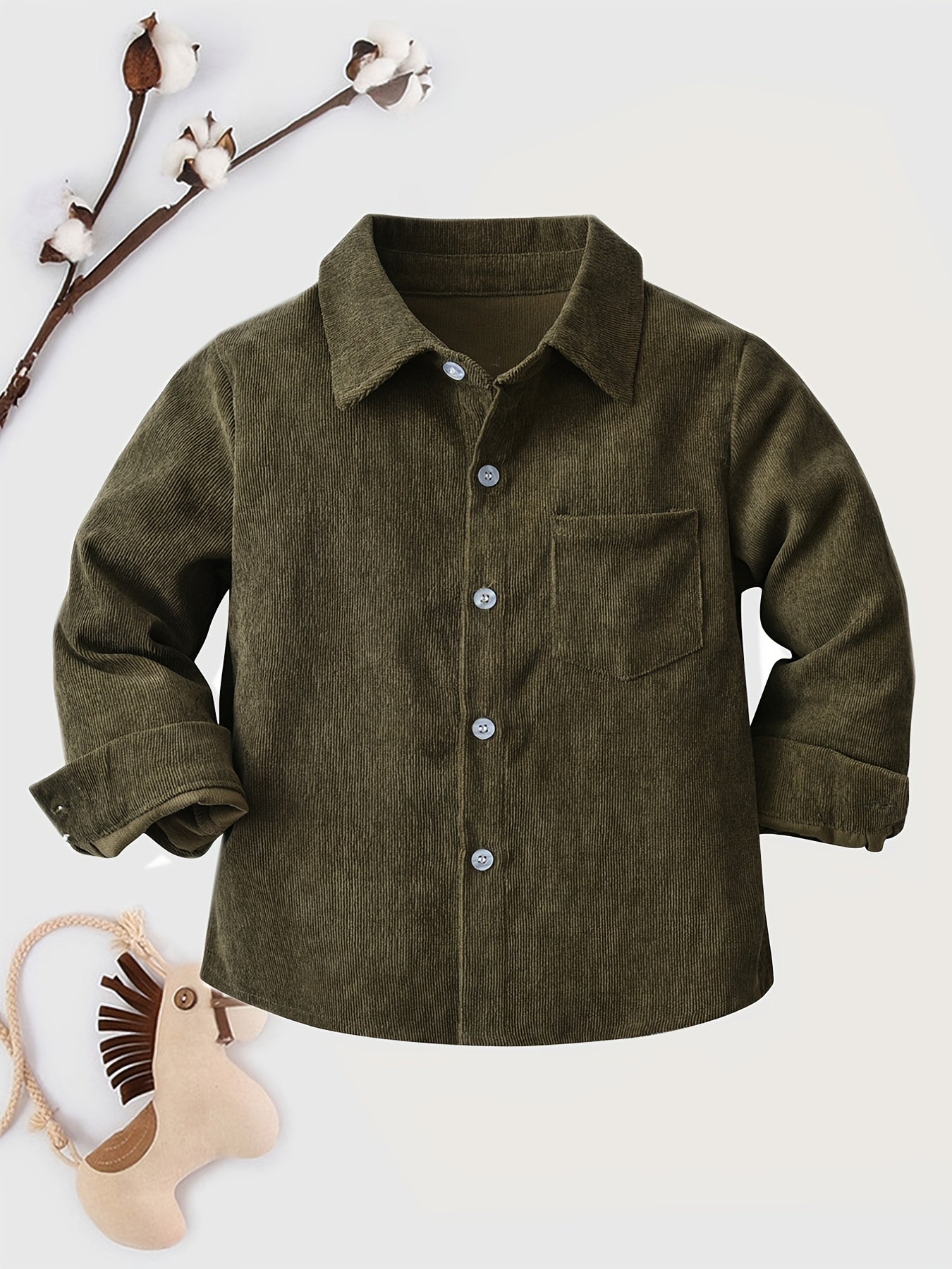 Boys Long Sleeve Solid Button Blouse