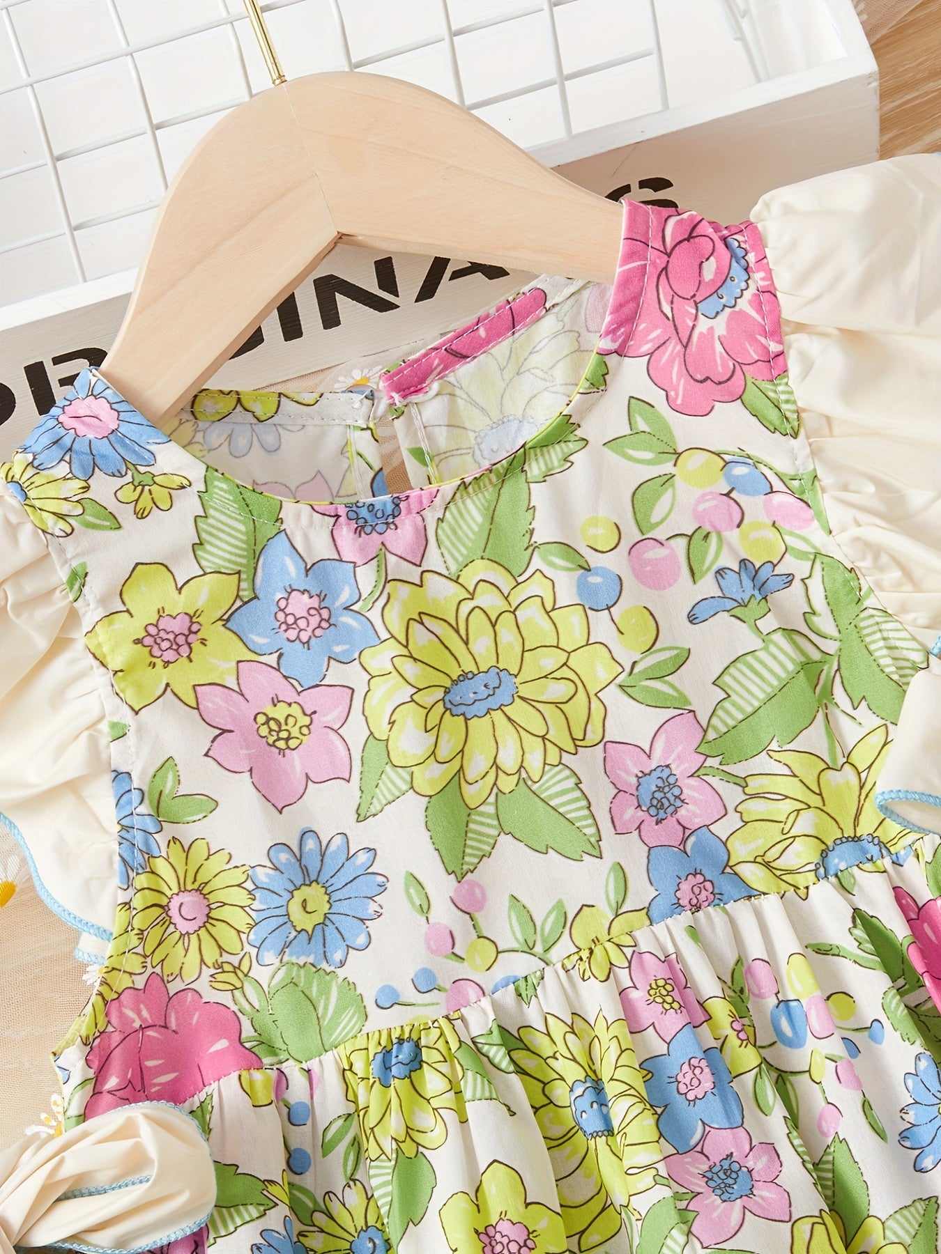 Girls' Spring Floral Flutter Sleeve Casual Dress - Party Vacation Dress