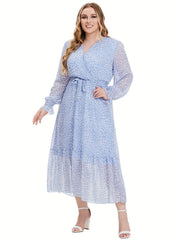 Dalmatian Print Flounce Sleeve Maxi Dress With Belt