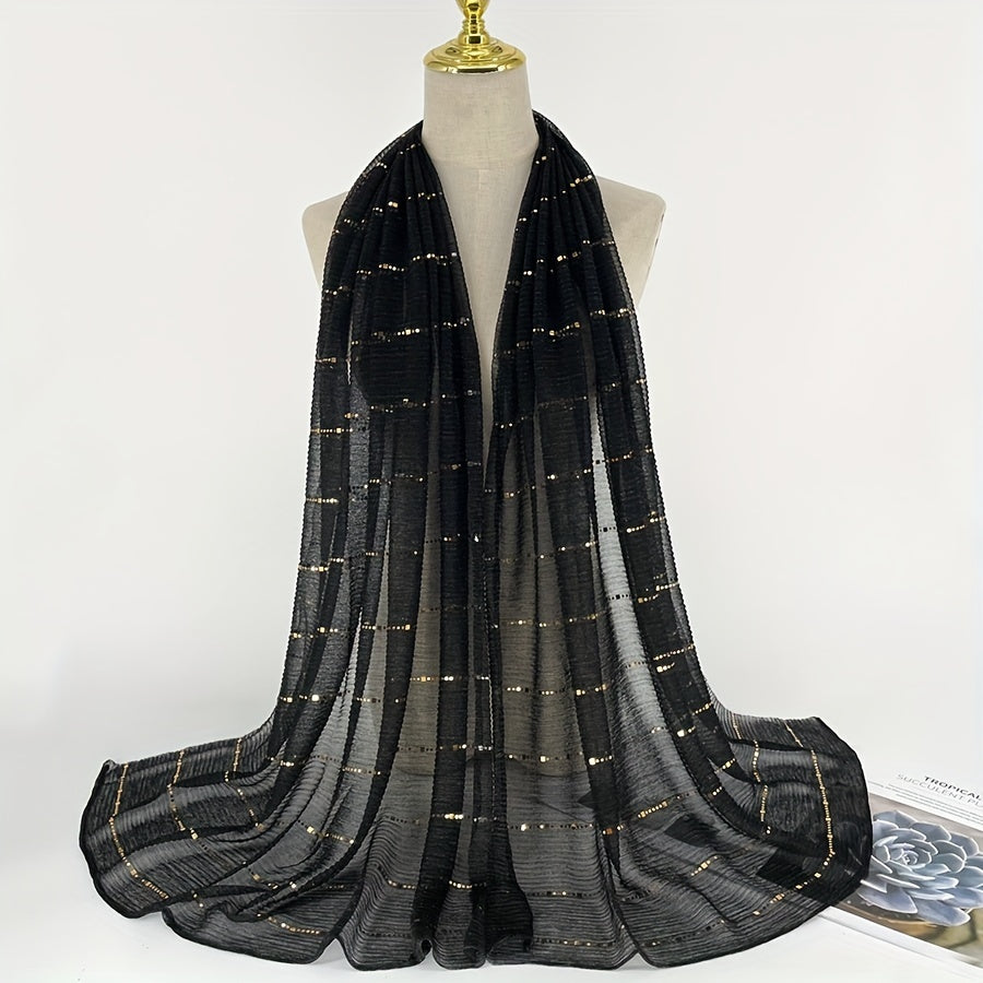 Sequins Solid Scarf Crinkle Sparkling Stripe Print Windproof Head Wrap