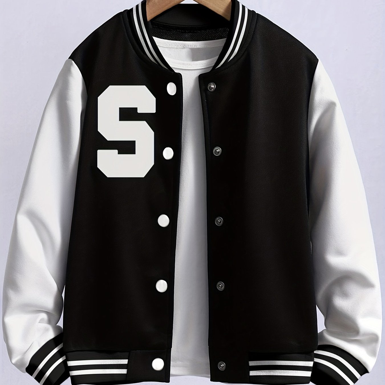 Youth Varsity Jacket Letter Snap Button Casual Baseball School Coat