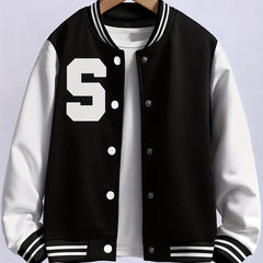 Youth Varsity Jacket Letter Snap Button Casual Baseball School Coat