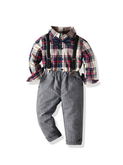 Toddler Boy Plaid Shirt & Suspender Pants Set Kids Clothes
