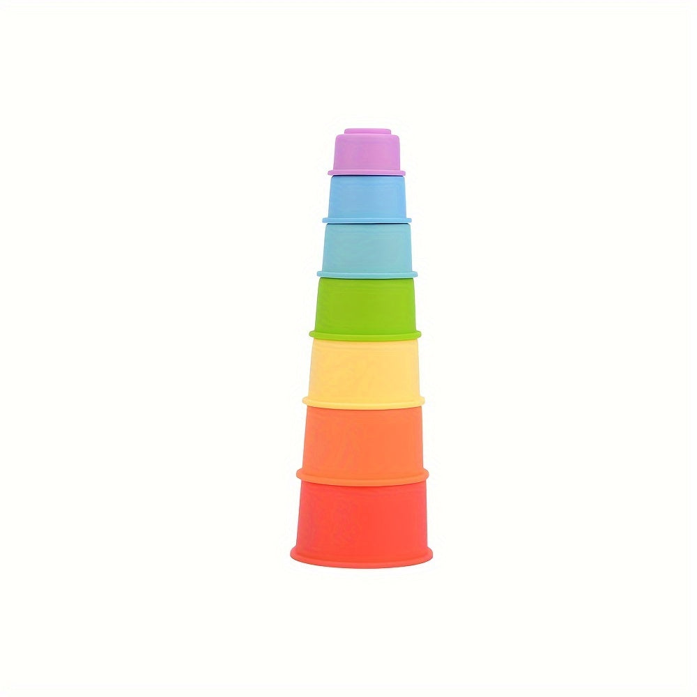 Rainbow Silicone Stacking Cups Educational Bath & Water Play Set
