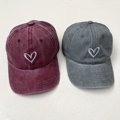 Love Embroidery Washed Cap Soft Top Vintage Baseball Cap