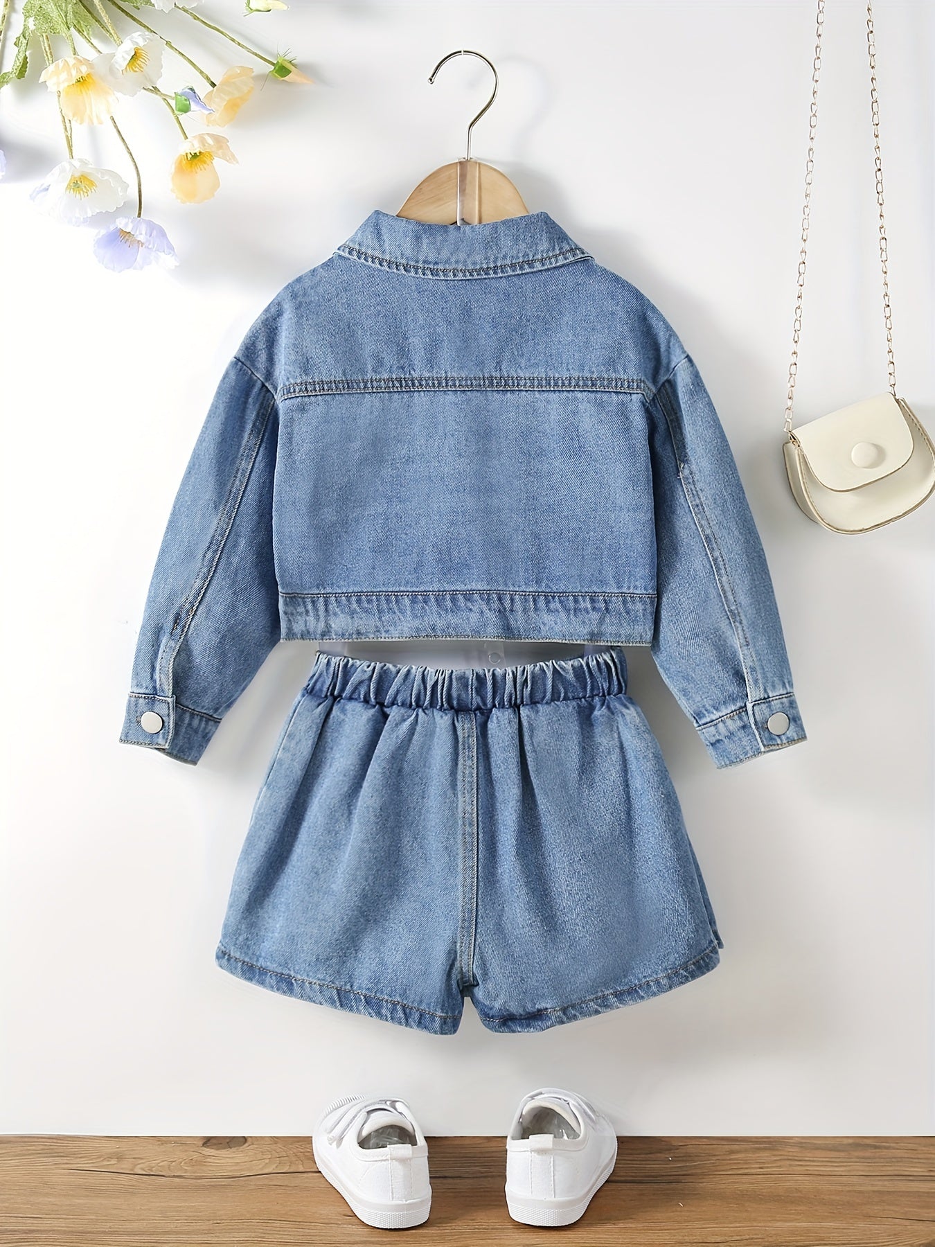Girl's Denim 2pcs Jacket & Shorts Set Street Style Casual Outfits