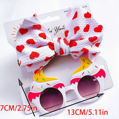 Cartoon Fabric Bow Hair Ties & Ice Cream Sunglasses Girls Accessories