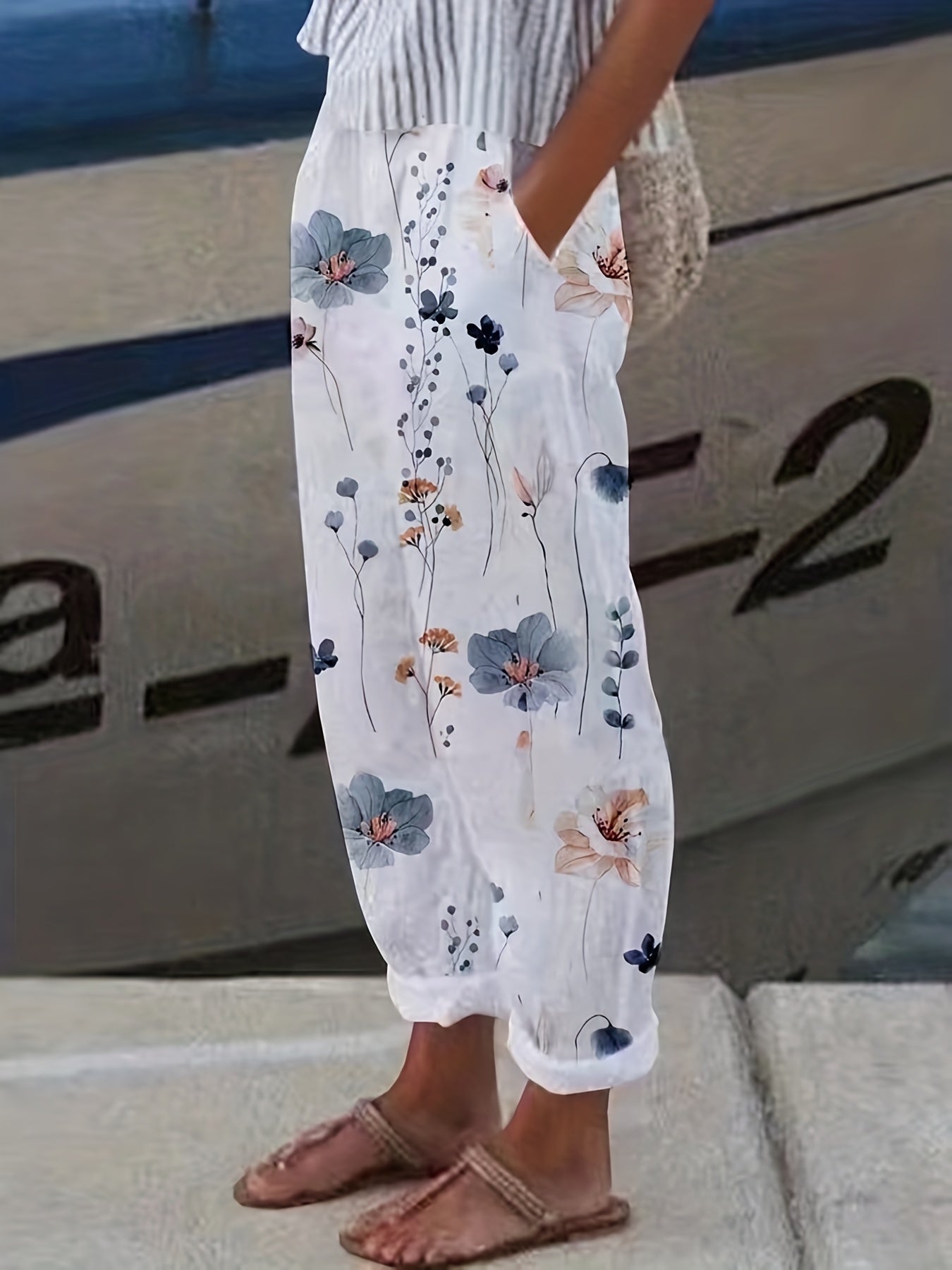 Floral Print Straight Leg Pants Spring & Summer Women's Clothing