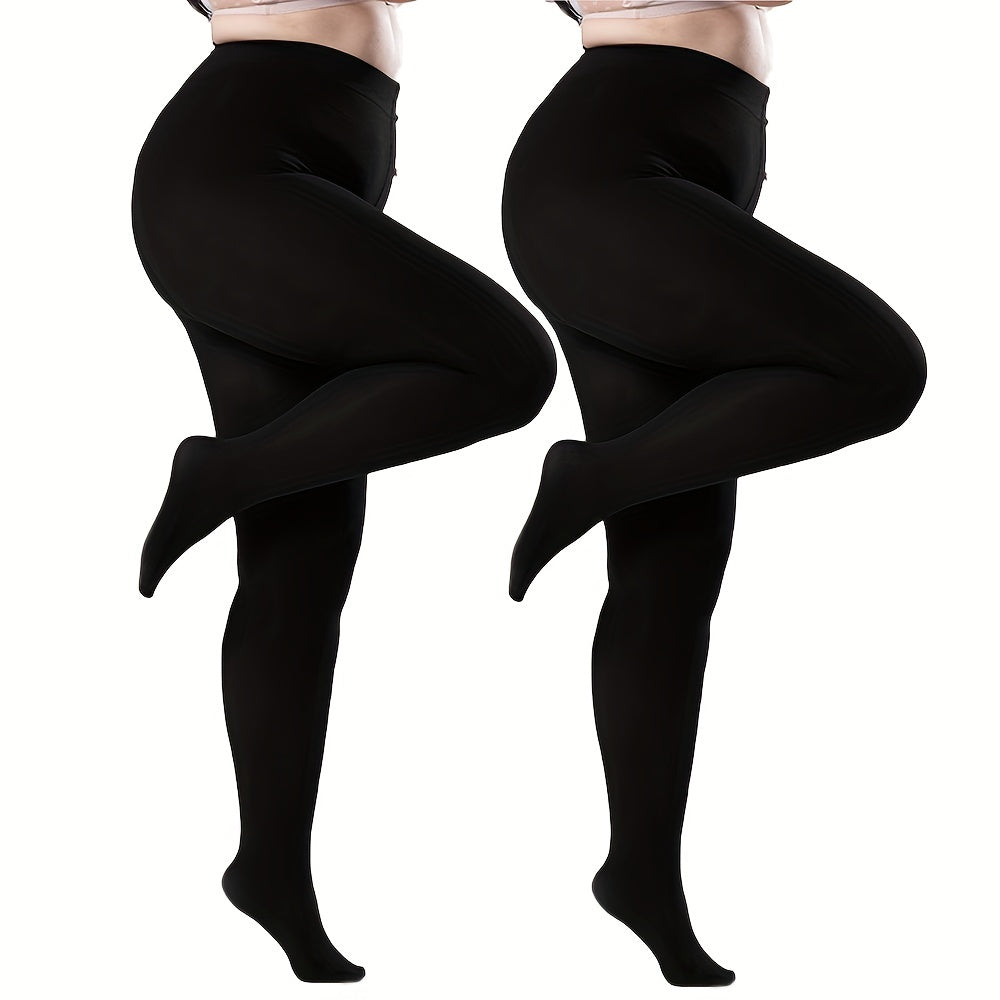 2 Pairs Plus Size High Waist Tights Soft Semi Sheer Opaque Pantyhose