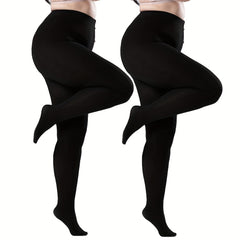 2 Pairs Plus Size High Waist Tights Soft Semi Sheer Opaque Pantyhose
