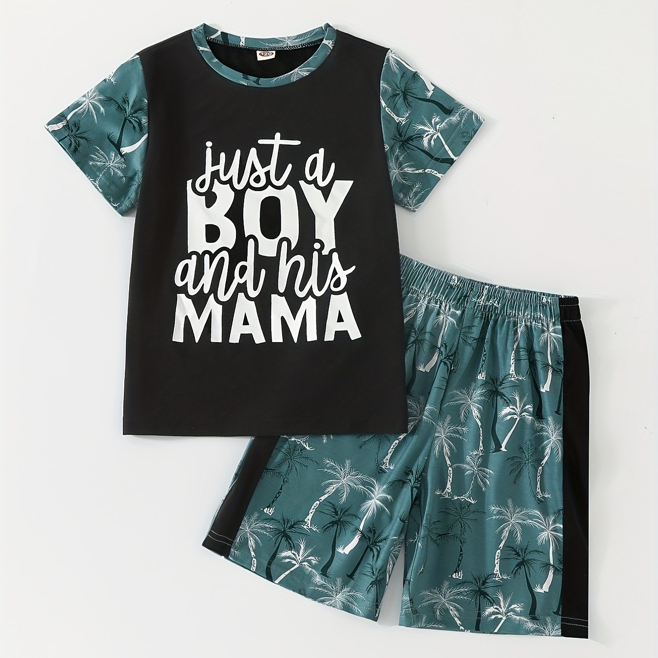 Boy & Mama Trees Print Casual Outfit T shirt & Shorts Kids Summer Set