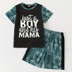 Boy & Mama Trees Print Casual Outfit T shirt & Shorts Kids Summer Set