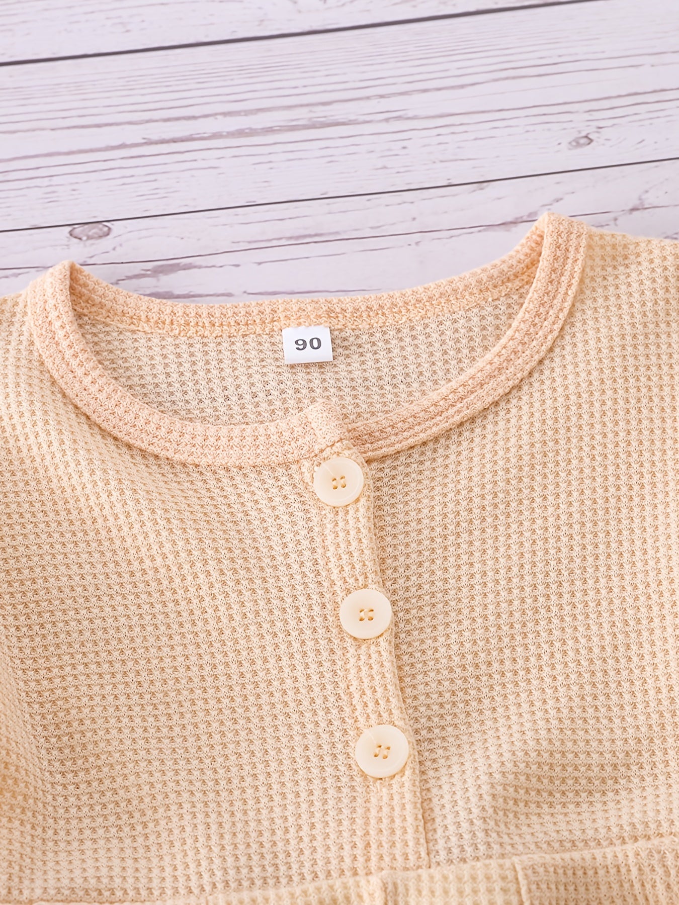 Plaid Print Girls Jumpsuit Long Sleeve Button Crew Neck
