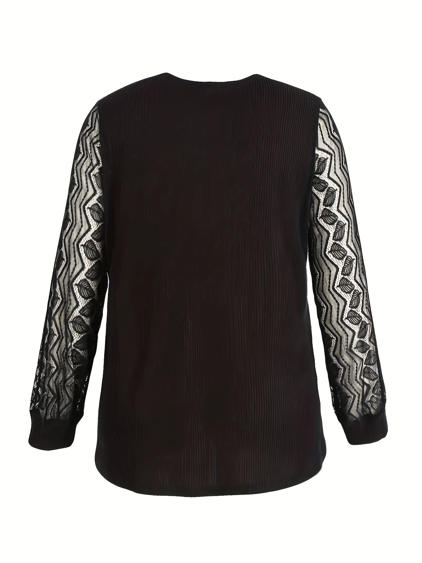 Sweater Lace Sleeve V Neck Button Pullover