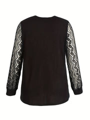 Sweater Lace Sleeve V Neck Button Pullover