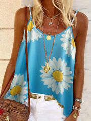 Floral Print Spaghetti Cami Top Summer Sleeveless Scoop Neck