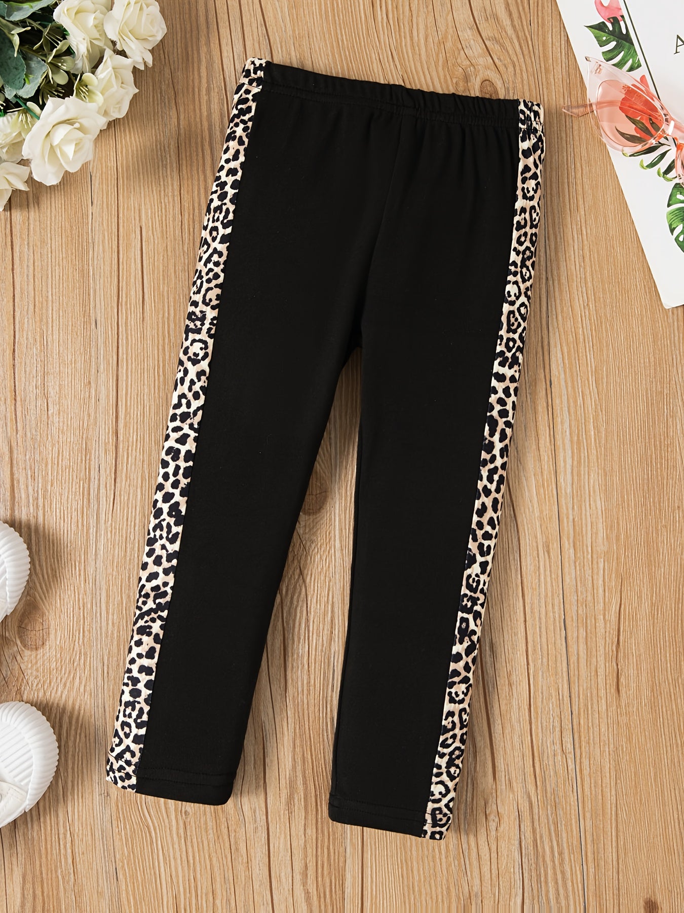 Leopard Taping Colorblock Stretch Pants Regular Fit Casual Pants