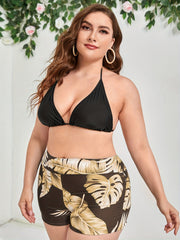 Vacay Tankini Set Women's Plus Tropical Print Cover Up Top & Shorts