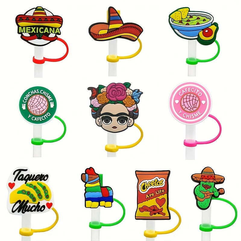 10pcs Cartoon Reusable Silicone Straw Caps Dustproof Cup Stopper