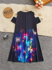 Butterfly Graphic Cold Shoulder Dress for Girls