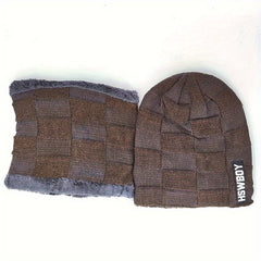Men's Winter Knitted Woolen Hat & Warm Scarf Set