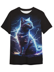 Lightening Cat Graphic T-shirt for Boys and Girls