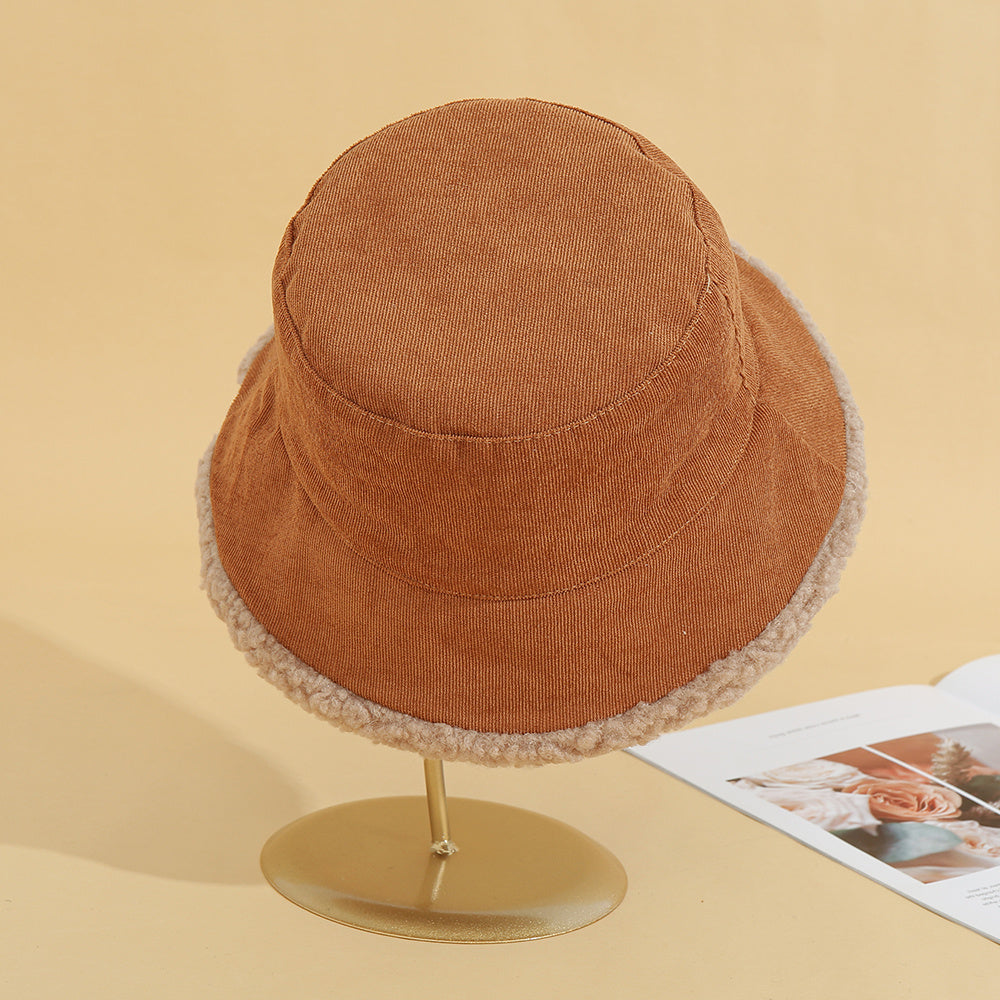 Warm Lamb Wool Hat Double-sided Corduroy Fisherman Hat