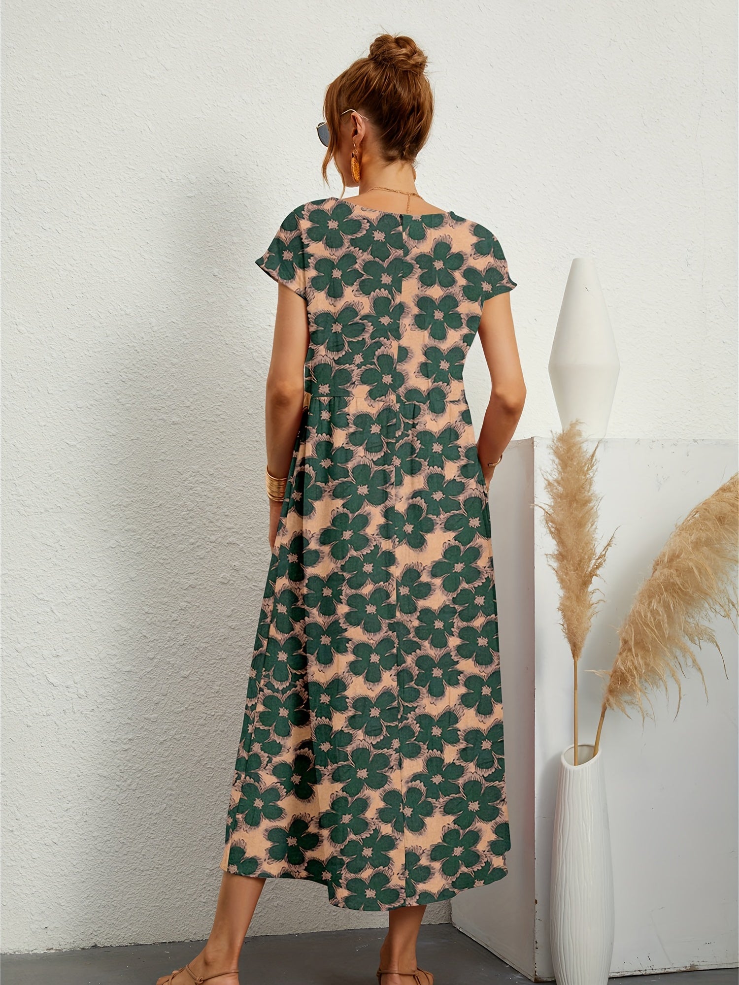 Vintage Floral Print Ruched Dress