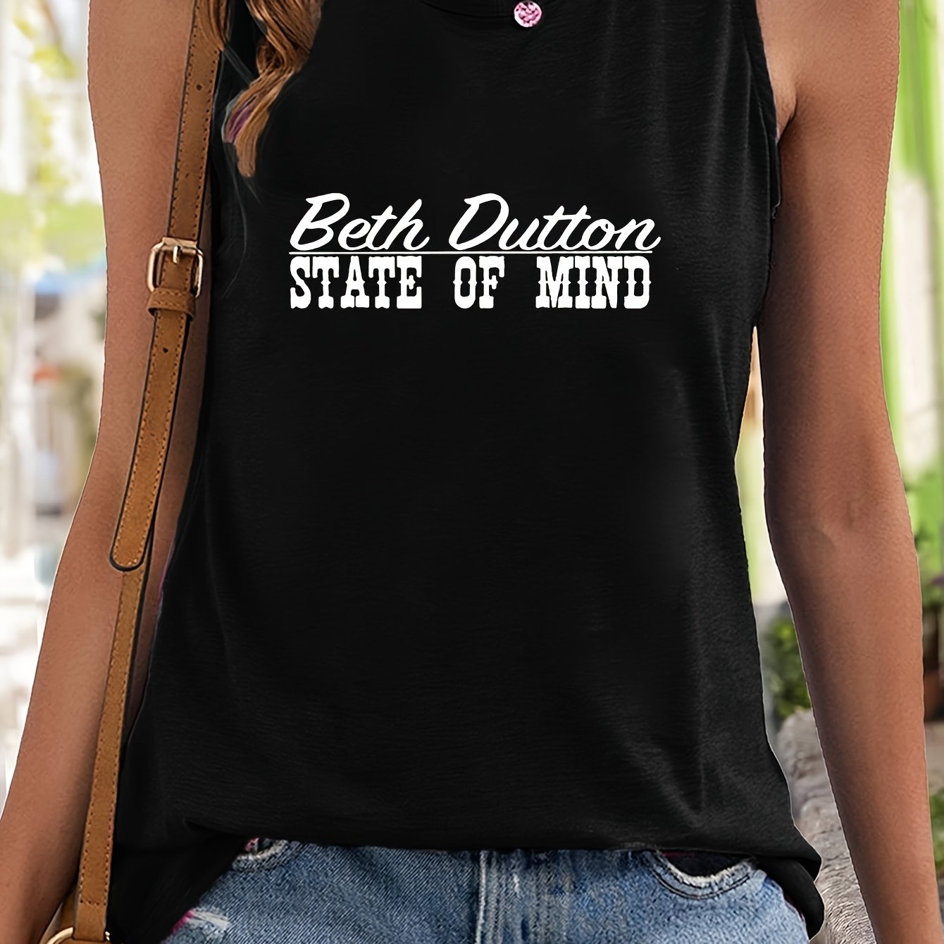 Letter Print Slimming Tank Top Loose Crew Neck Sleeveless Tunic Top
