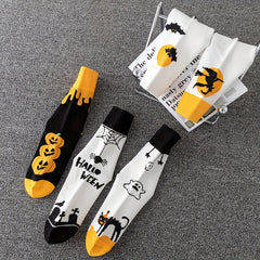5 Pairs Pumpkin & Skull Print Socks Halloween Crew Socks Women's Stockings