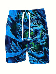 Skull Pattern Comfy Shorts Men's Casual Elastic Waist Drawstring Shorts
