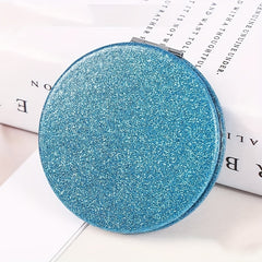 Glitter Leather Compact Mirror Double Side Folding Travel Vanity Mirror