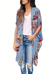 Floral Print Ruched Sleeve Cover Up Cardigan