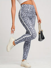 Leopard Print Side Contrast Leggings Skinny Leggings Women's Clothing