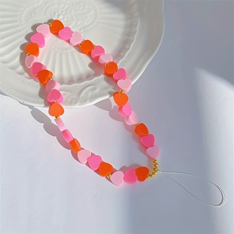 Pink Gradient Heart Mobile Phone Chain Keychain For Girls