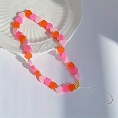 Pink Gradient Heart Mobile Phone Chain Keychain For Girls
