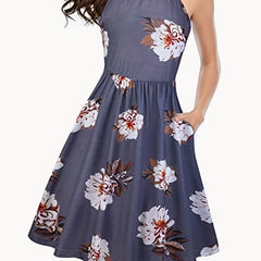 Floral Print Halter Dress Sleeveless Casual