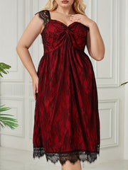 Contrast Lace Cap Sleeve V Neck Maxi Dress