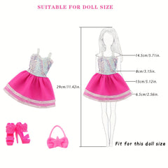 3pcs Doll Clothes Set for 11.5in Doll w/ Short Skirt, Handbag, High Heels